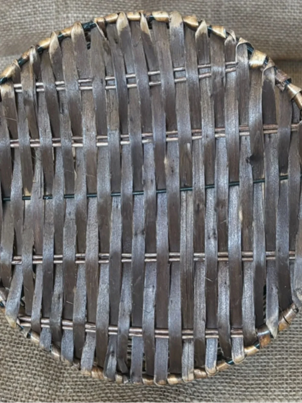 Distressed Leaf Open Weave Metal Basket with Wicker Base Rustic Farmhouse Tuscan